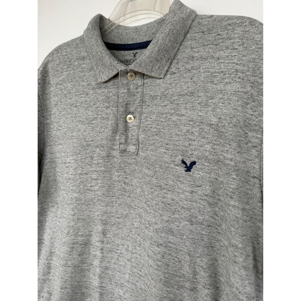 American Eagle Mens XXL‎ Gray Short Sleeve Classic Fit Pique Polo Shirt Preppy